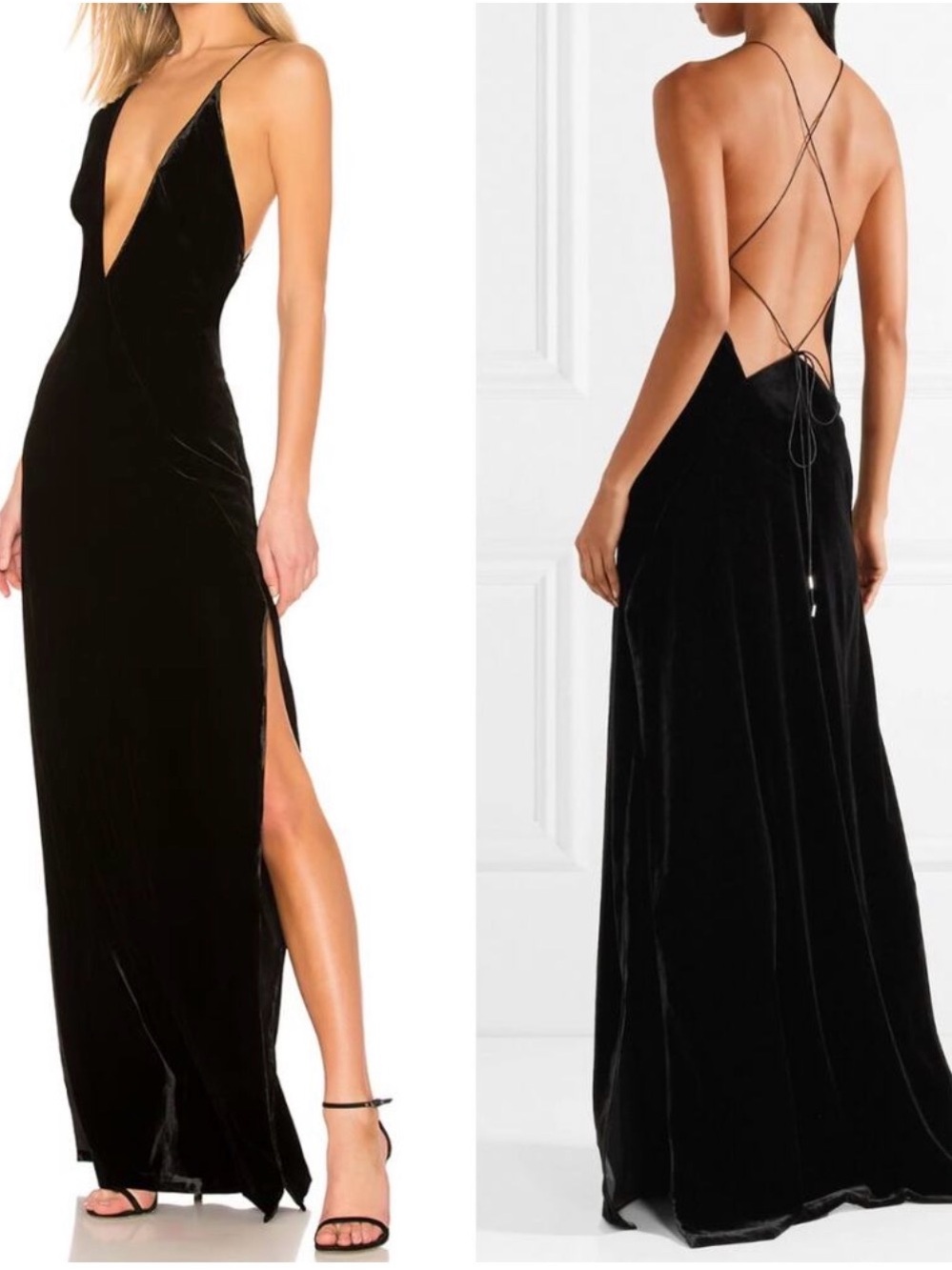 Michael Lo Sordo Black Velvet Backless Slip Gown